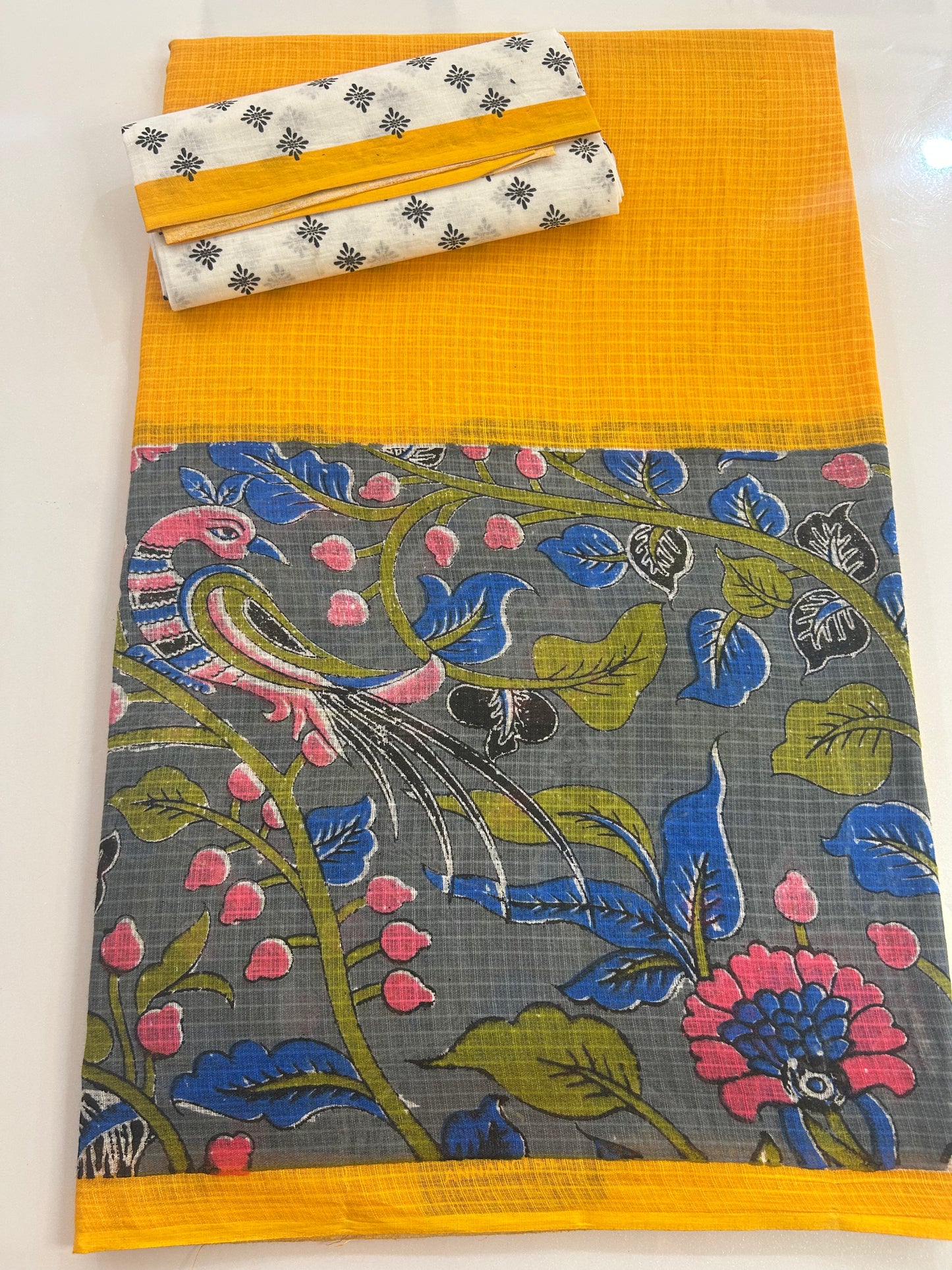 cotton saree with kalamkari patch work