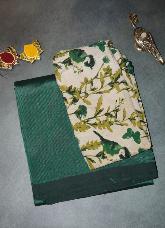 🌿 Mangalagiri Cotton Saree with Printed Blouse