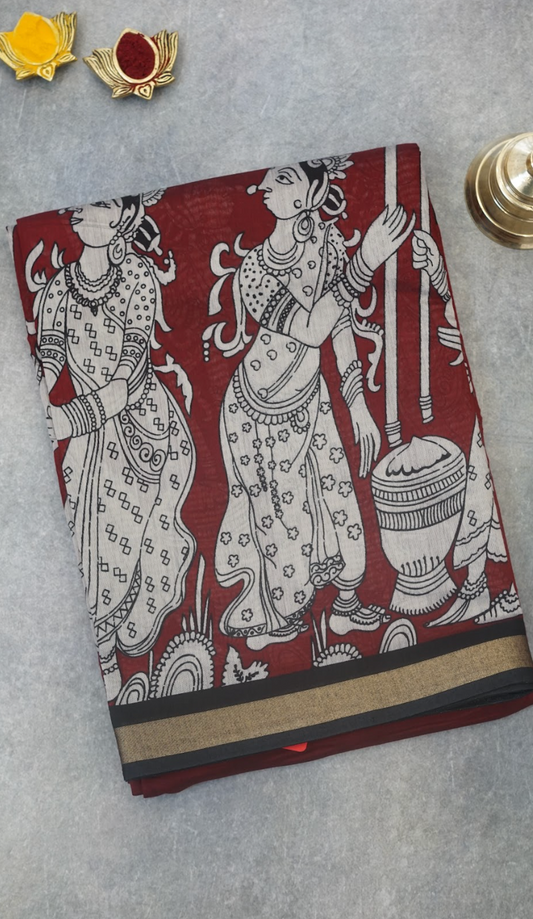 Rust Kalamkari Nellore Silk Saree with Nizam Border