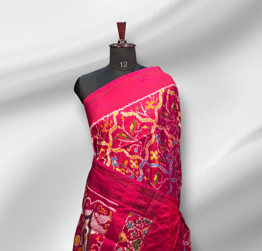 Pink Ikkat Silk Saree