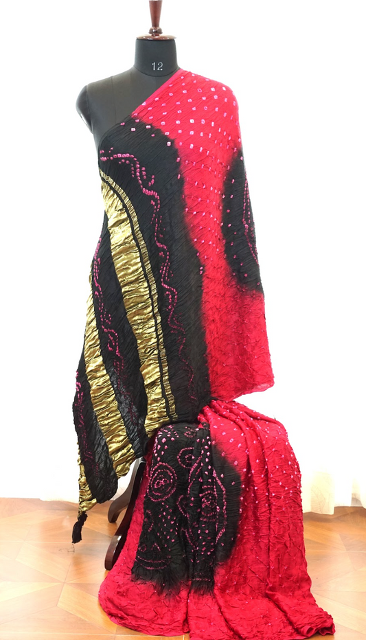 🌸 Pink & Black Bandhani Saree 🌸